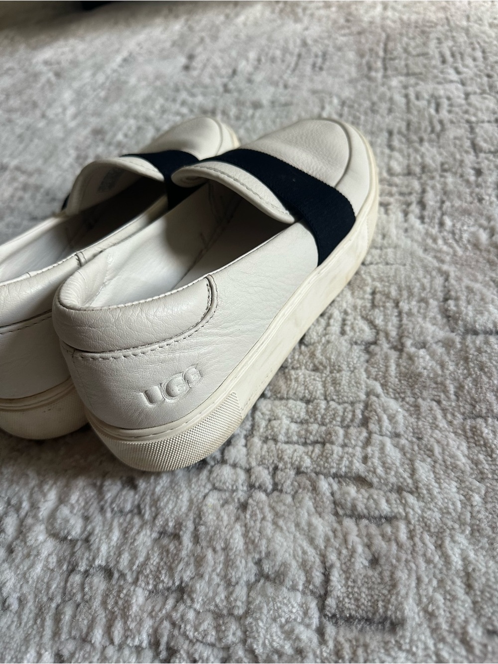 UGG Cream Leather Slip-On Sneakers with Black Elastic Strap